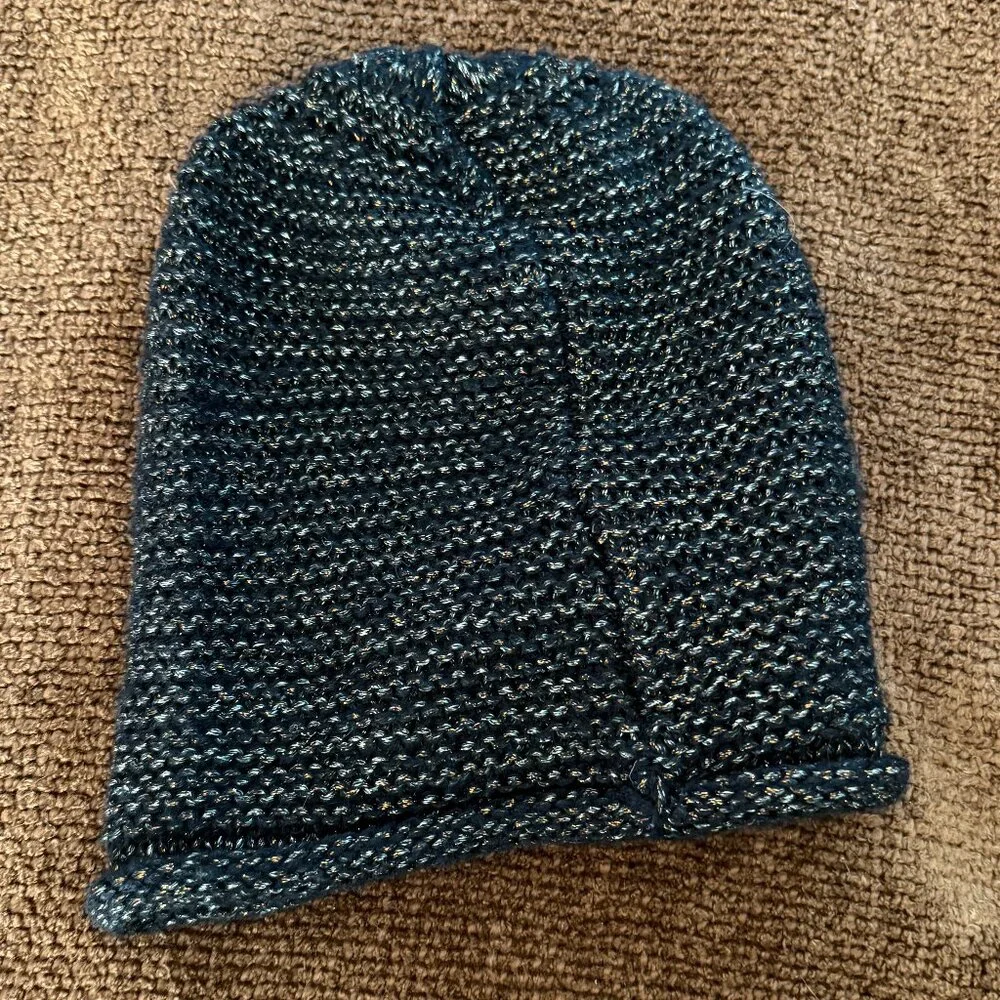 NWOT H&M Silver and Golden Metallic Black Beanie and Mitten Set